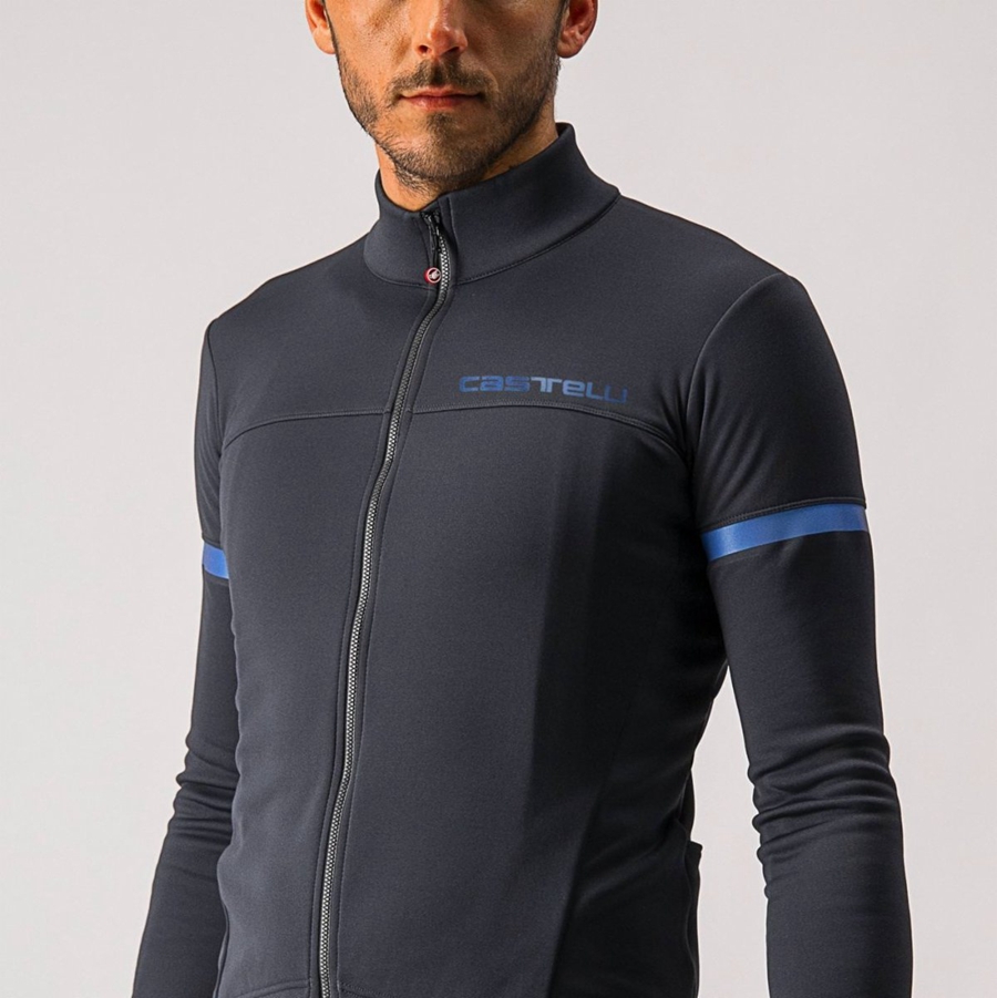 Camiseta Castelli FONDO 2 FZ Hombre Negras Azules | 490-HQFDOR