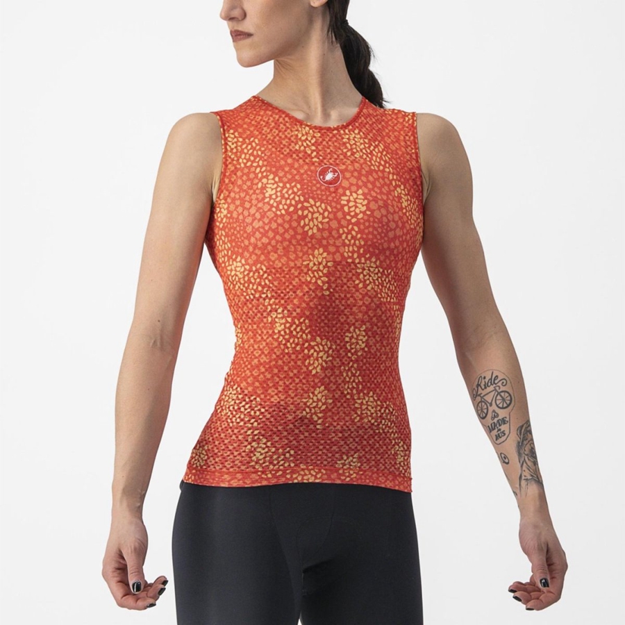 Capa Base Castelli PRO MESH 4 W SLEEVELESS Mujer Naranjas | 631-LPNTUO